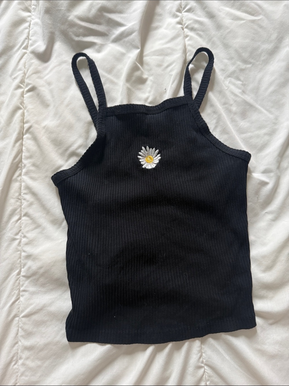 wild fable Black Ribbed Daisy Embroidered Tank
